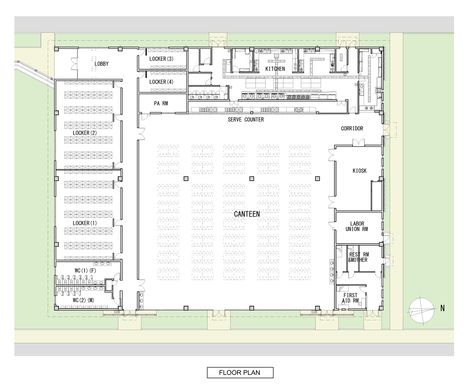 Gallery of Active Passive Hybrid Design Canteen / TAISEI DESIGN Planners Architects & Engineers - 17 Canteen Design Architecture, School Canteen Design, Floor Plan Template, Car Showroom Architecture, Canteen Design, University Plan, Floor Plan Ideas, Cafeteria Design, Office Canteen