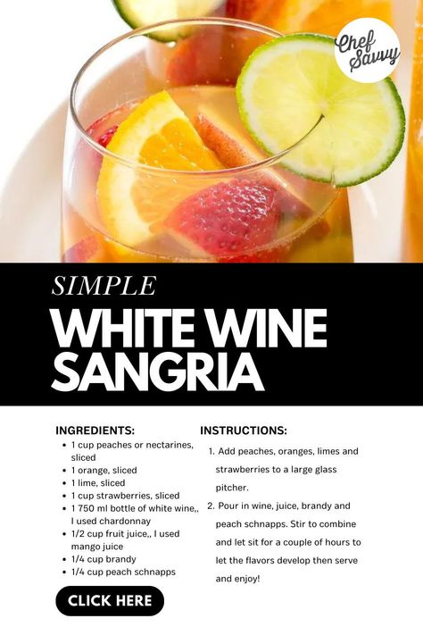 White Sangria Recipe For A Crowd, Wine Sangria Recipe, Simply Juice, White Wine Sangria Recipe, Recipe For A Crowd, White Sangria Recipe, Red Sangria Recipes, Easy Summer Cocktail Recipes, Easy Sangria Recipes