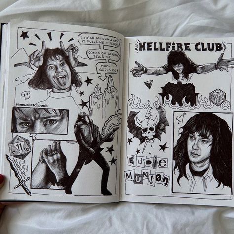 ig: sams.sketchbook Art Stranger Things, Hellfire Club, Stranger Things Art, Art Journal Therapy, Joseph Quinn, Eddie Munson, Arte Sketchbook, Arte Inspo, Dessin Adorable