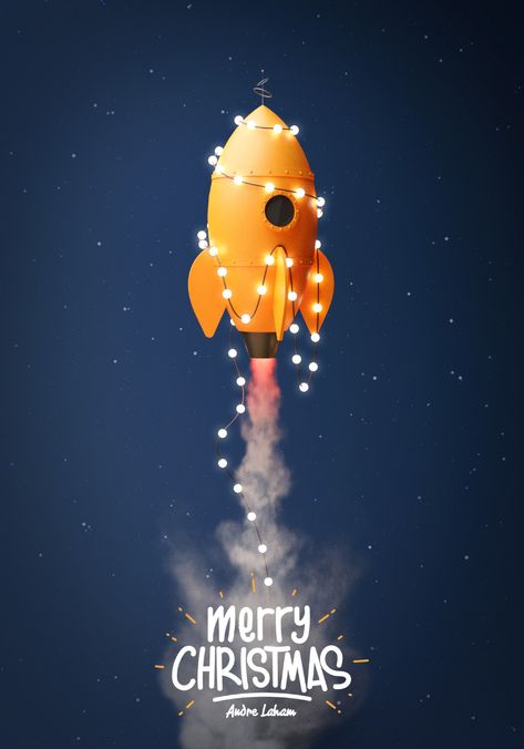 Space Christmas Illustration, Christmas Creative Poster, Christmas Marketing Campaign, Spaceship Illustration, Space Christmas, Christmas Marketing, Astronaut Illustration, Paper Cutout Art, Christmas Poster