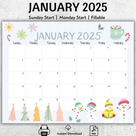 EDITABLE January 2025 Calendar, Beautiful Winter, Happy Snowmen, New Year, Printable Fillable Calendar Planner, Monthly Schedule for Kids Fillable Calendar, New Year Calendar, Modern Calendar, Printable Snowman, Kids Planner, Kids Schedule, Routine Planner, Monthly Calendar, Planning Ahead