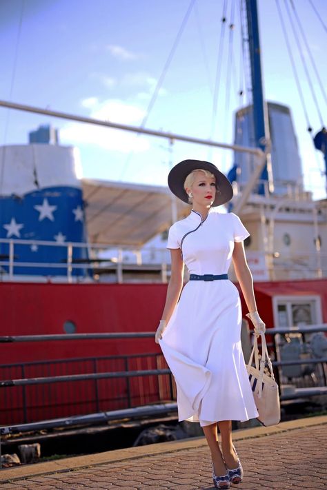 Pinup Clothing, 1950s Inspired Dress, Mad Men Dresses, 1930's Dresses, 1960s Dresses, Dresses 1950s, Navy Sandals, Sailor Style, Pin Up Outfits