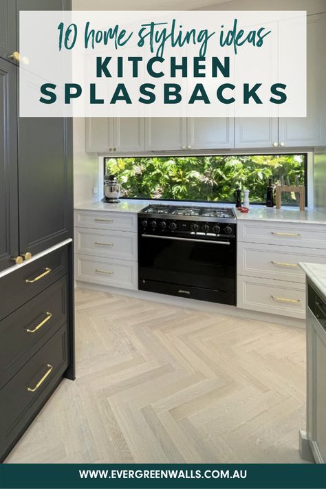 Kitchen Window Splashback Ideas, Window Splashback Kitchen, Hamptons Style Kitchen Splashback, Modern Kitchen Window Splashback, Quartz Upstand And Splashback, Back Splashback Kitchen Ideas, Splashback Kitchen Ideas, Grey Glass Splashback Kitchen, Black Glass Splashback Kitchen