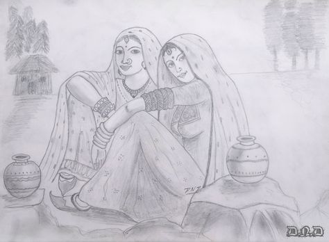 "The Paniharis" Panihari Drawing, Bani Thani, Step By Step Sketches, Friend Drawings, Tree Doodle, Pencil Sketching, Letter Art Design, Best Friend Drawings, Harry Potter Drawings