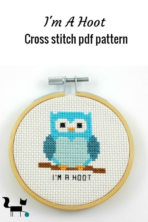 One of my many animal puns in my etsy shop. This cute cute I'm a hoot cross stitch pdf pattern, which makes a perfect gift for any owl lover. #crossstitchpattern #owl Beginner Cross Stitch Patterns Free, Owl Pun, Stitch Canvas, Cross Stitch Owl, Cat Cross Stitches, Owl Cross Stitch, Cross Stitch Beginner, Nursery Cross Stitch, Tee Ideas