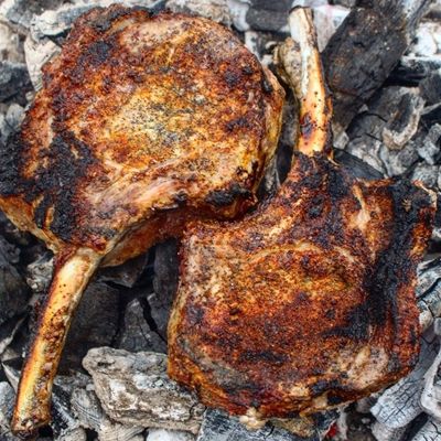 Grilled Dijon Pork Chops Tomahawk Pork Chop Recipe, Tomahawk Pork Chop, Dijon Pork Chops, Hot Cowboy, Slow Cooker Chicken Stew, Over The Fire Cooking, Pork Chop Recipe, Food Plates, Buffalo Chicken Casserole