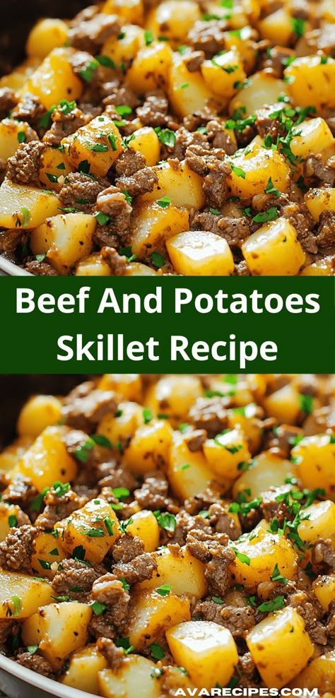 Looking for easy dinner recipes? This Beef and Potatoes Skillet is your answer! With minimal prep and maximum taste, it’s a fantastic choice for busy nights when you want something delicious. Dinner Ideas Easy Beef, Beef Ground Recipes, Tasty Ground Beef Recipes, Simple Ground Beef Recipes, Delicious Ground Beef Recipes, Quick Beef Recipes, Make With Ground Beef, Quick Ground Beef Recipes, Potatoes Skillet