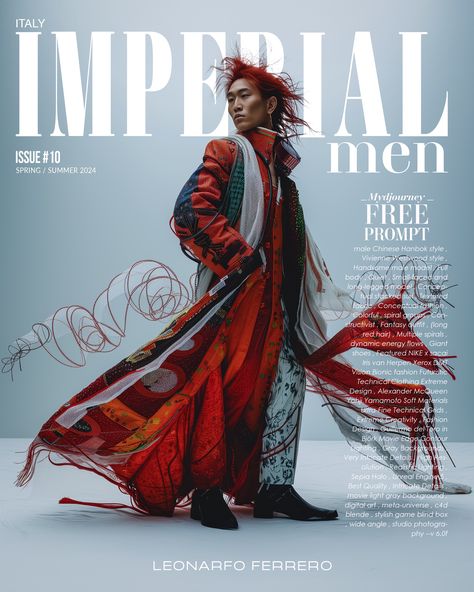 Compact and focused prompt: "Chinese Hanbok-inspired male model in Vivienne Westwood style, wearing a conceptual stacked suit with textured fabric. Features include long red hair, giant shoes, and futuristic fashion elements from brands like NIKE x sacai, Iris van Herpen, and Alexander McQueen. Set against a gray background with intricate details, emphasizing extreme creativity and high resolution. Ideal for a stylish game blind box or studio photography in a meta-universe Modern Chinese Fashion, Vivienne Westwood Style, Nike X Sacai, Fashion Elements, Technical Clothing, Iris Van Herpen, Long Red Hair, Modern Chinese, Futuristic Fashion