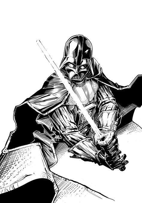 Darth Vader Ink Drawing, Star Wars Sketches, Darth Vader Drawing, Star Wars Tattoo Sleeve, Darth Vader Comic, Darth Vader Tattoo, Star Wars Art Drawings, Madara Susanoo, Comic Art Sketch