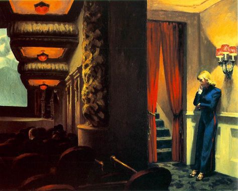 What: New York Movie Whom: Edward Hopper When: 1939 How: oil on canvas Where: Museum of Modern Art, NY Edward Hopper Paintings, Dylan Moran, Hopper Art, New York Movie, New York Trip, Ashcan School, American Realism, Robert Rauschenberg, Rural Scenes