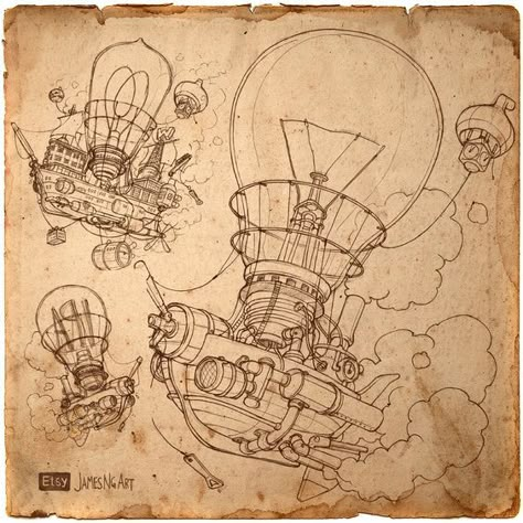 Steampunk Art Drawing, Steampunk Drawing, Steampunk Illustration, Steampunk Tattoo, Steampunk Artwork, Steampunk Airship, Learning To Draw, Incredible Tattoos, Arte Robot