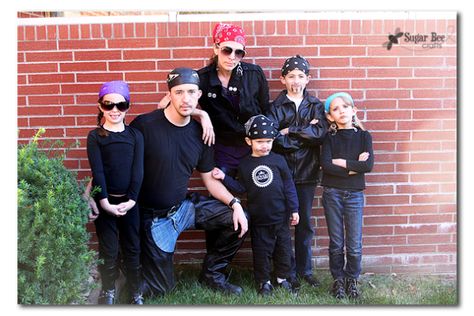 WIWW - Halloween Edition - Sugar Bee Crafts Best Group Costumes, Biker Costume, Gang Family, Handmade Halloween Costumes, Stick Figure Family, First Sewing Projects, Biker Gang, Dressup Party, Fleece Hat