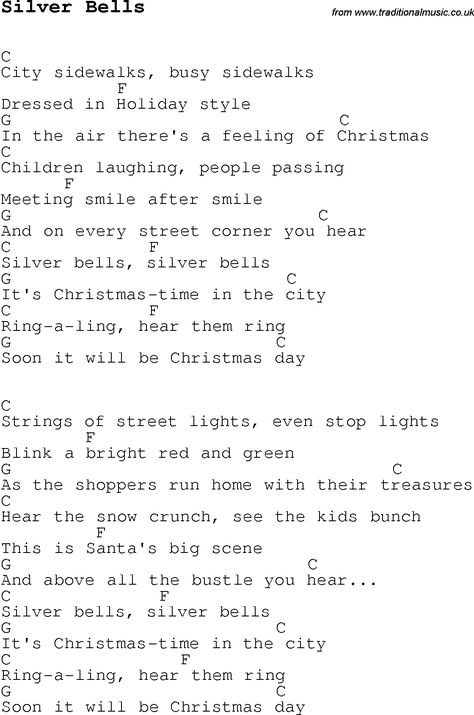 Christmas Songs and Carols, lyrics with chords for guitar banjo for Silver Bells Ukulele Christmas Songs, Christmas Ukulele Songs, Christmas Chords, Christmas Ukulele, Chords For Guitar, Uke Chords, Christmas Carols Songs, Christmas Guitar, Carol Songs