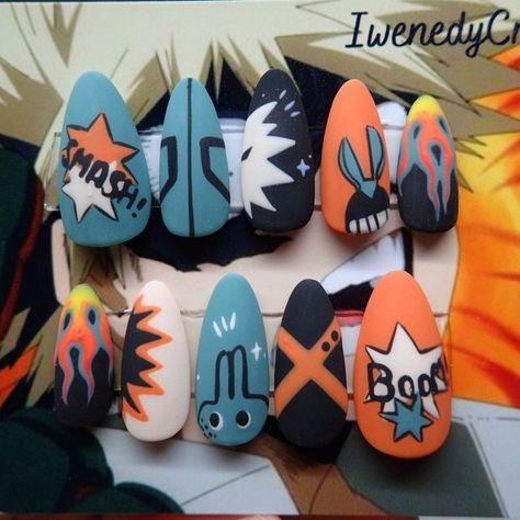 Deku Nails Art, My Hero Academia Nails, Academia Nails, Anime Nail, Bakugo X Deku, Band Nails, Fake Nails Designs, Punk Nails, Anime Nails