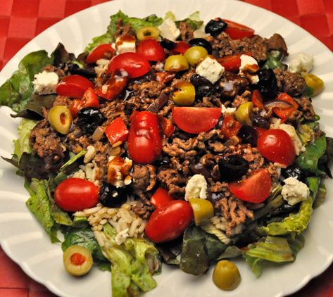 Medditeranean Diet, Cherry Tomatoes Feta, Salad With Olives, Salad Mediterranean, Med Diet, Mediterranean Spices, Taco Salads, Taco Salad Recipes, Easy Mediterranean Diet Recipes