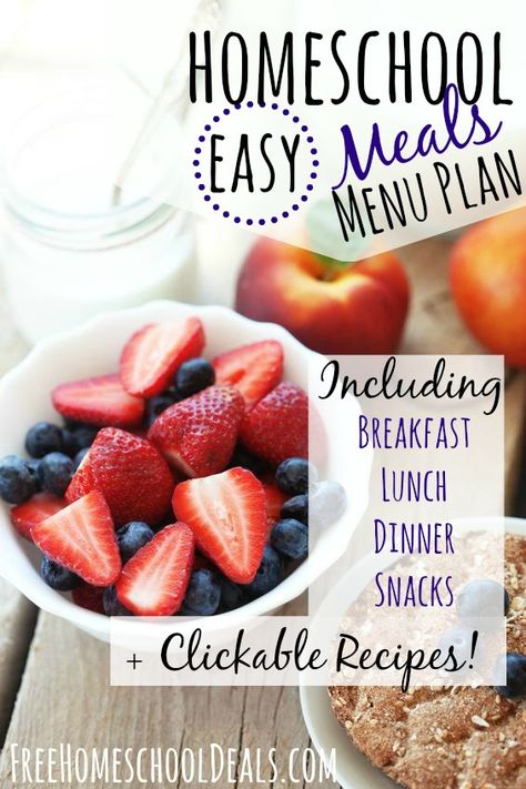 Homeschool Food Ideas, Homeschool Menu Plan, Back To School Meal Ideas, Homeschool Snack Ideas, Homeschool Meal Planning, Homeschool Lunch Ideas Meal Planning, Homeschool Breakfast Ideas, Homeschool Meal Plan, Homeschool Breakfast