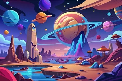 Mars surface alien planet landscape Space game background Planet Vector Illustration, Space Background Landscape, Landscape Space, Mars Art, Planet Landscape, Alien Planets, Mars Surface, Planet Vector, Astronaut Illustration