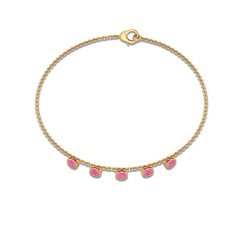 Product Details Captivate attention with our elegant Station Chain Bracelet, featuring round shape Pink Sapphires in secure Bezel Settings. This Sapphire Station Chain Bracelet adds a striking touch to your party ensemble. At Rosec Jewels, we offer enduring jewelry that surpasses fleeting trends. Elevate your personal style or delight your loved ones with our exquisite fine jewelry. Product Information SKU SHP-BRACELET0621105106 Width 5 mm Height 2.6 mm Weight 2.24 gm (Approximate) PINK SAPPHIRE INFORMATION No.of Stones 5 Pieces Total Weight 0.65 Carat (Approximate) Dimension(approx) Round-3X3 mm-5 Pcs Color Pink Cut Brilliant Shape Round Setting Type Bezel-Setting Quality Grade AAA View More Product Parent Collection Handle bracelets Yellow Gold Bracelet, Pink Bracelet, Pink Sapphire, Bezel Setting, Round Shape, Chain Bracelet, Gold Bracelet, Personal Style, Sapphire