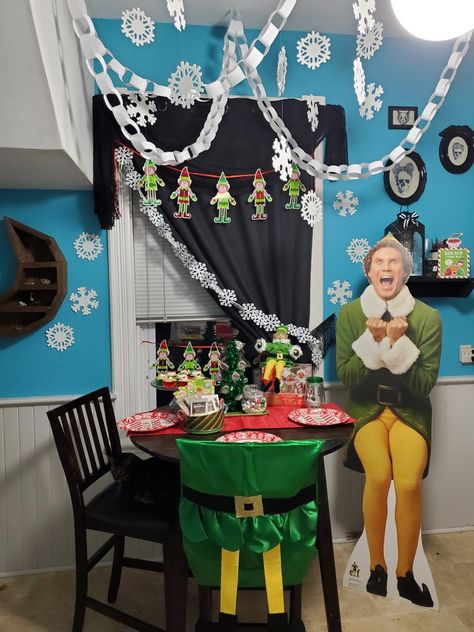 Christmas Movie Cubicle Decorations, Elf Trunk Or Treat Ideas, Elf The Movie Office Decorating Ideas, The Movie Elf Decorations, Elf Cubicle Christmas Decorations, Christmas Table Contest Ideas, Elf Trunk Or Treat, Buddy The Elf Cubicle Decorations, Buddy The Elf Trunk Or Treat