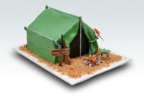 Tent Cake Ideas, Tent Gingerbread House, Tent Cake, Camping Cake, Camping Theme Birthday Party, Camping Cakes, Gingerbread House Designs, Cupcake Decorating, Clay Craft