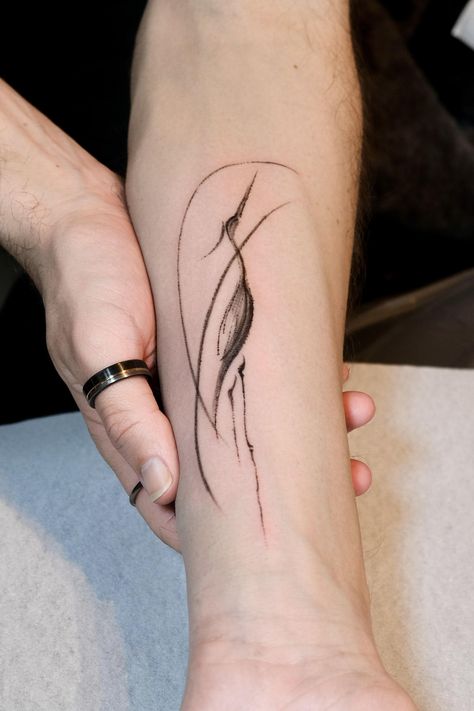 Heron Tattoo Back, 2 Cranes Tattoo, Blue Heron Tattoos, Sumi E Tattoo, Crane Tattoo Arm, Heron Tattoo Simple, Heron Tattoo Traditional, Heron Tattoo Design, Ink Style Tattoo