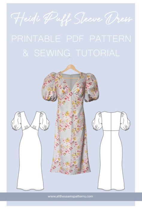 Puffy Sleeve Pattern, Puff Sleeve Dress Pattern, Sewing Patterns Dress, Dress Pattern Pdf, Summer Picnics, Dress Making Patterns, Sewing Patterns For Kids, Puff Sleeve Dress, Sewing Blogs