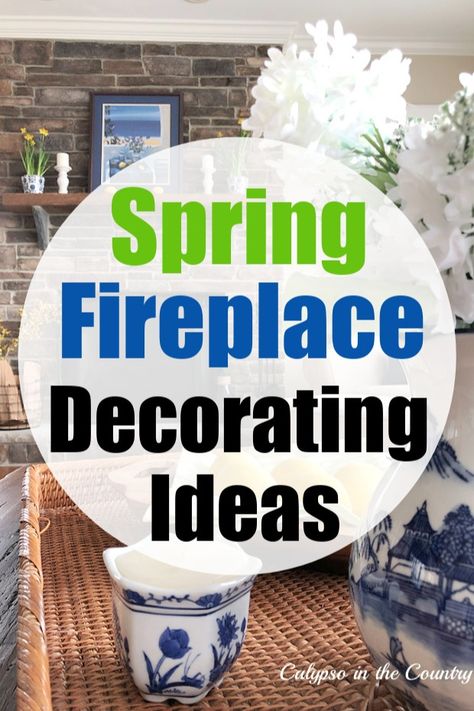 Simple ideas for decorating a fireplace mantel for spring. Spring mantel ideas from traditional style to rustic farmhouse. Ways to decorate a spring mantel using collections, greenery, flowers and seasonal items. Also includes spring shopping ideas for mantel decorating and spring fireplace decor ideas from other home decor bloggers. See all the spring fireplace decorating ideas on the blog! Easter Mantle Ideas Fireplace Mantels, Summer Hearth Decor, Decorating Lanterns Ideas For Spring, Fireplace Spring Decorating Ideas, Spring Hearth Decorating Ideas, Spring Mantles Ideas, How To Decorate A Fireplace Mantle, Spring Fireplace Mantel Decorating Ideas, Spring Mantel Decorating Ideas With Tv