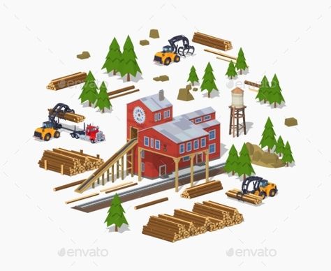 Download Free Graphicriver 	             Lumber Mill Sawmill Building            #3d #cut #deforestation #factory #forest #industry #infographic #isometric #log #logging #lumber #lumberyard #machine #machinery #material #mill #natural #pile #pine #plank #railroad #saw #sawing #sawmill #stack #stock #timber #transport #tree #wood Lumber Mill Concept Art, Lumber Mill Buildings, Industry Infographic, Cartoon Building, Lumber Mill, Planet Coaster, Info Graphic, Casual Art, Isometric Illustration