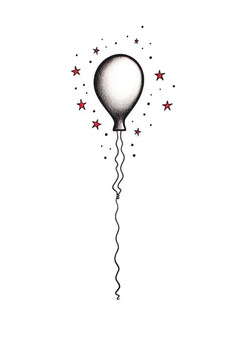 An airy balloon surrounded by stars, tethered by a string. A tattoo blending happiness and sadness. #Balloon #Stars #Tattoo #Whimsical #Emotion #Ink #Design Star Balloon Tattoo, Balloon Planets Tattoo, Black Balloon Tattoo, Balloon Tattoo Realistic, Tattoo Whimsical, Tattoo Balloon, Stars Tattoo, Ink Design, White Tattoo