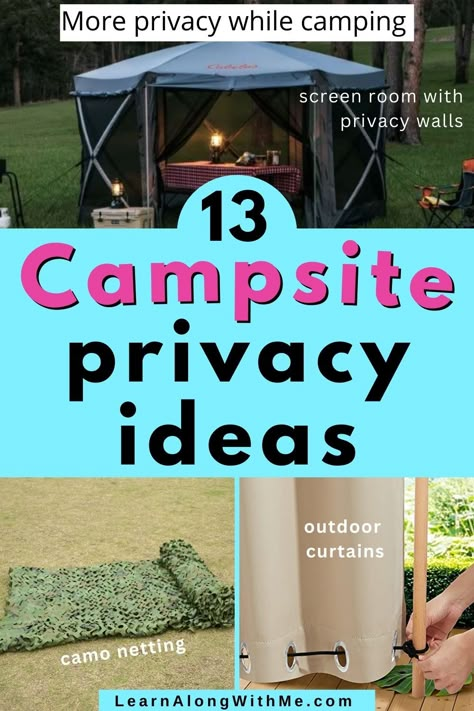 Do you want your campsite to feel a little more private? Don't want the person next to you seeing you the whole camping trip?
These campsite privacy ideas will help.
There are several portable privacy options to help make your campsite feel a bit more secluded and less like a fishbowl.

Check them out today and make your next camping trip more relaxing and secluded.

#camping  #campingprivacy   #campsiteprivacyideas  #campsiteprivacy  #campingideas