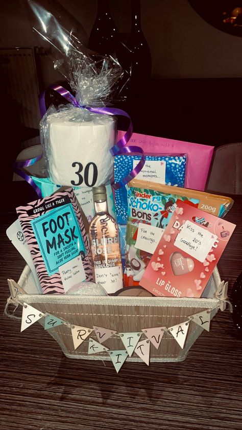 30th Birthday Gift Baskets, Birthday 30, Birthday Basket, Birthday Gifts For Boyfriend Diy, Dirty Thirty, 30th Bday, Bf Gifts, Birthday Gift Baskets, Birthday Gifts For Teens