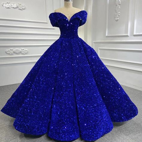 Princess Quince, Ball Gown Sweet 16, Baju Kahwin, Blue Ball Gown, Sequin Ball Gown, Plain Wedding Dress, Sweet 16 Dress, Boots Shoe, Off Shoulder Evening Dress