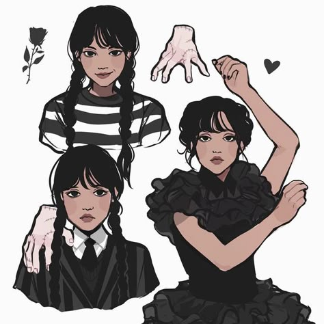 Kunstjournal Inspiration, Dessin Adorable, Addams Family, Wednesday Addams, Sketchbook Art Inspiration, Art Inspiration Drawing, الرسومات اللطيفة, Art Drawings Sketches, Cartoon Art Styles