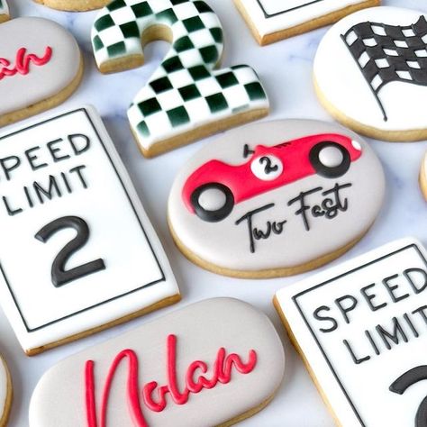 Race Theme Cookies, Two Fast Birthday Cookies Decorated, 2 Fast Birthday Party Cookies, Racing Theme Cookies, Race Car Themed Cookies, 2 Fast Cookies Decorated, Race Car Cookie, Two Fast Sugar Cookies, 2 Fast Birthday Cookies