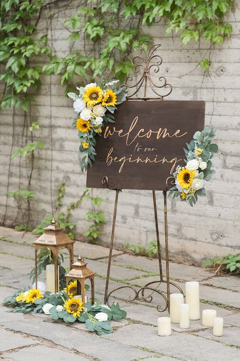 Sun Flower Wedding Decor, Sage And Sunflower Wedding Decor, Eucalyptus Sunflower Wedding Table Decor, Wedding Sunflowers Theme, Wedding Sunflower Decorations, Diy Sunflower Wedding Decorations, Sage And Sunflower Wedding, Green And Sunflower Wedding, Sage Green And Sunflower Wedding