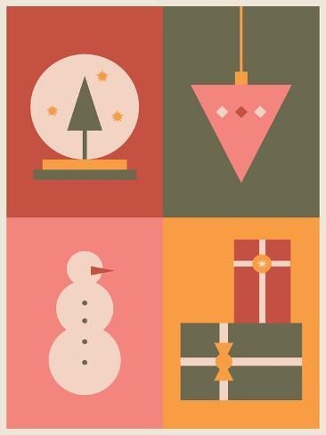 size: 12x9in Photographic Print: Geometric Abstract Retro Christmas Card by Elizaveta Zaets : Geometric Christmas Card, Laptop Wallpaper Christmas, Christmas Art Illustration, Modern Christmas Illustration, Christmas Geometry, Kny Christmas, Queer Christmas, Line Art Christmas, Procreate Christmas