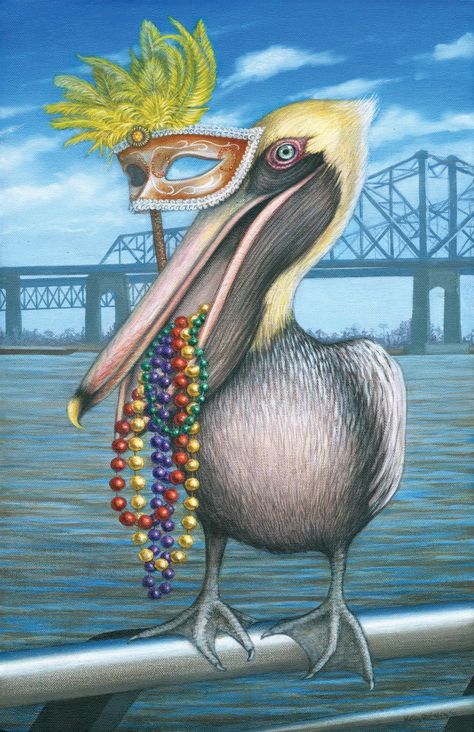 Pelican Drawing, Pelican Art, Mardi Gras Crafts, Mardi Gra, Louisiana Cajun, New Orleans Art, Louisiana Art, New Orleans Mardi Gras, Mardi Gras Decorations