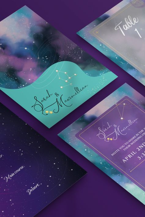 Customized Galaxy Art Theme Wedding Stationary Invite Cosmic Wedding, Cosmic Design, Galaxy Wedding, Star Crown, Paperless Post, Luxury Wedding Invitations, Art Theme, Galaxy Art, Theme Wedding