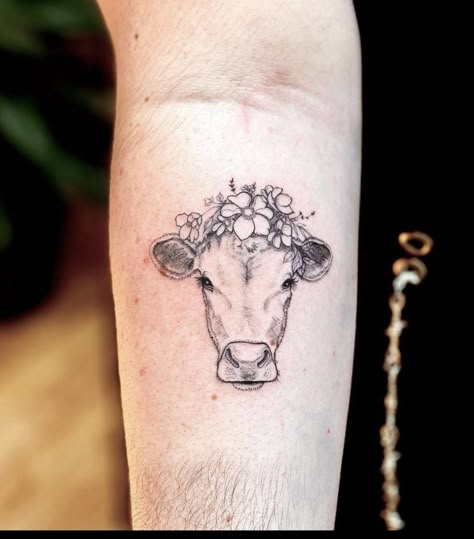 Cow Tattoo Ideas, Farmer Tattoo, Cow Tattoos, Farm Tattoo, Cow Tattoo, Vegan Tattoo, Western Tattoos, Theme Tattoo, Dream Tattoos