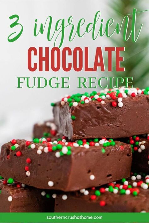 3 Ingredient Chocolate Fudge for Christmas https://www.southerncrushathome.com/3-ingredient-chocolate-fudge-for-christmas/ 3 Ingredient Chocolate Fudge, Easy Chocolate Fudge, Fudge Recipes Chocolate, Christmas Fudge, Chocolate Christmas, Homemade Fudge, Fudge Easy, Fudge Recipe, Easy Treats