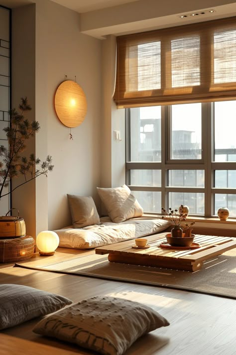 Modern Asian Zen Interior Design, Zen House Decor, Zen Decorating Ideas, Ideas For Studio Apartments, New Traditional Living Room, Zen Style Interior, Studio Apartment Decor Ideas, Studio Decor Ideas, Studio Apartment Decor