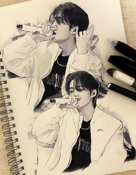 Scoups Drawing, Seventeen Drawing Pencil, S Coups Fanart, Seventeen Sketch, Scoups Fanart, Kpop Drawings Seventeen, Svt Fanart, Drawing Grid, Fast Drawing