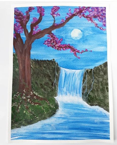 My favorite waterfall. For #artmarch2018  @anjal.sidhu.art  @dishachauhanart @studioartsymessy  @world_of_water_colours_… Coloured Landscape Drawings, Sidhu Art, Water Falls Drawing, Waterfall Scenery Drawing, Waterfall Sketch, Scenery Drawing Pencil, Waterfall Drawing, Landscape Drawing Easy, Dogs Images