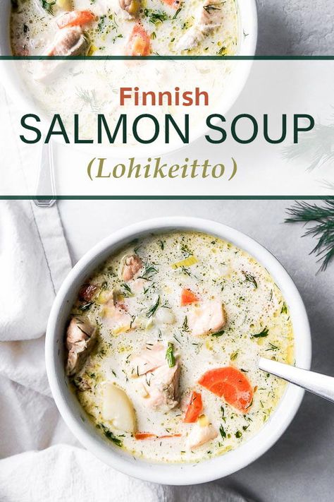 Finnish Salmon Soup, Finnish Cuisine, Salmon Soup, Salmon Chowder, Finnish Recipes, Recipe Soup, Healthy Potatoes, Fish Soup, Scandinavian Food