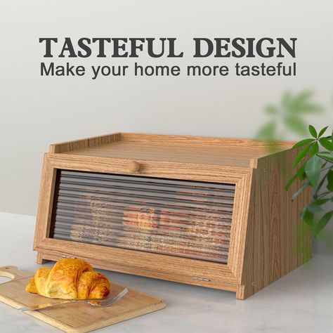 High-Quality Wooden Bread Box: Crafted from premium wood, this bread box is sturdy and durable, with a natural aesthetic and exceptional quality. Made from eco-friendly wood materials, it is non-toxic and safe, ensuring the safety and health of your food. Bread Holder, Farmhouse Bread, Wooden Bread Box, Wooden Box Designs, Bread Container, Penthouse Living, Scandinavian Nursery, Bread Storage, Bread Bin