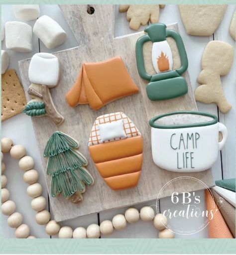 Happy Camper Birthday Party, Smores Sticks, Camping Cookies, Camping Theme Birthday Party, Camping Theme Birthday, Camping Birthday Party, Cookie Kit, Camping Birthday, Camping Party