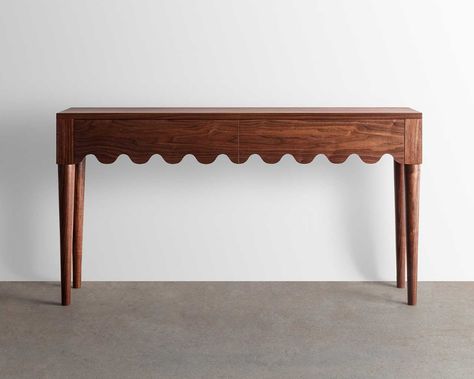 This Squiggle Collection Was Designed To Make You Smile Double Drawer, Wood Grain Texture, Wood Console Table, Entryway Table, Furniture Maker, Furniture Designer, Furniture Styles, Design Milk, Solid Walnut