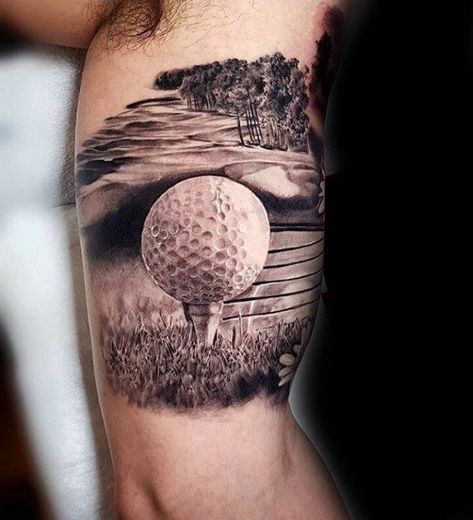 Golf Tattoo Memorial, Golf Related Tattoos, Golfing Tattoo, Golf Ball Tattoo, Golf Tattoos For Men, Golf Tattoo Ideas, Golf Tattoo For Women, Golf Tattoo Ideas For Men, Golf Tattoo