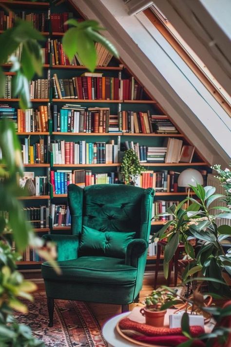 Creating an Attic Library: Book Lover's Paradise Aesthetic Study Room Ideas, Unique Home Library, Library Room Cozy, Room Ideas Attic, Library Office Ideas, Boho Library, Aesthetic Study Room, Reading Corner Bedroom, Cozy Library Room