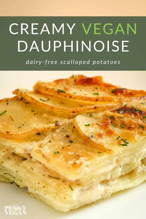 Vegan Dutchess Potatoes, Vegan Potato Bake Recipe, Dairy Free Potatoes Au Gratin, Vegan Dauphinoise Potatoes, Vegan Au Gratin Potatoes, Vegan Potato Bake, Scalloped Potatoes Vegan, Dairy Free Scalloped Potatoes, Potato Gratin Easy